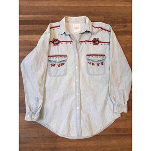 Vtg Womens Cowgirl Western Embroidered Embellished Outdoor Size Large Shirt